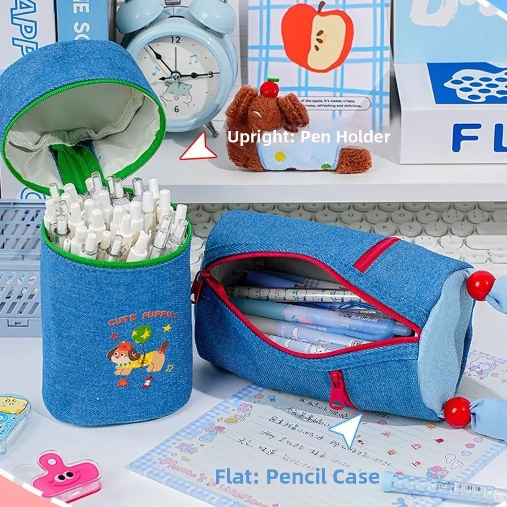 Puppy Pattern Cartoon Pen Holder Large Capacity Sweet Pencil Storage Bag Trendy with Handle Multi-layer Stationery Bag