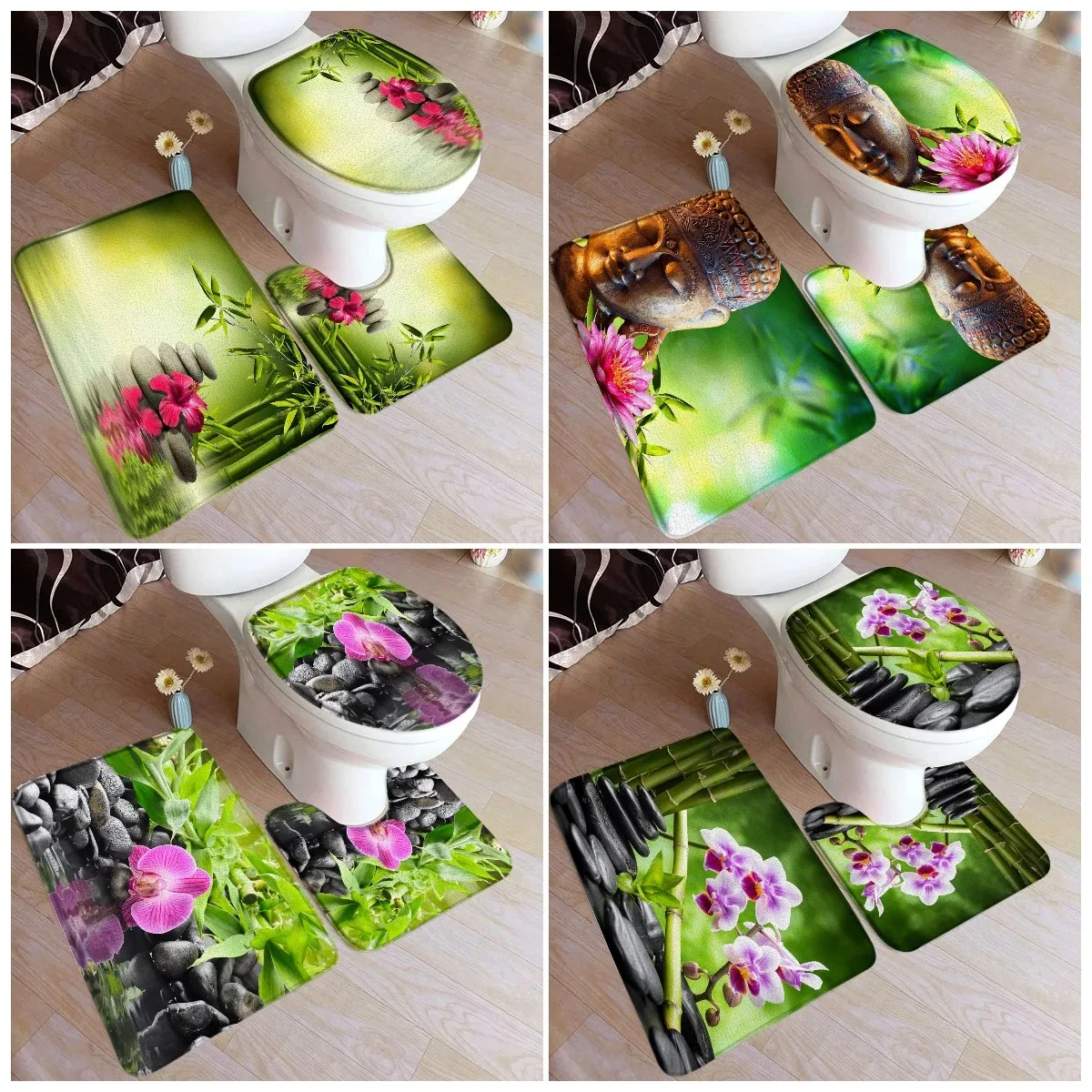 Bamboo Bath Mat - Zen Grüner Bambus Badematten-Set mit Lila