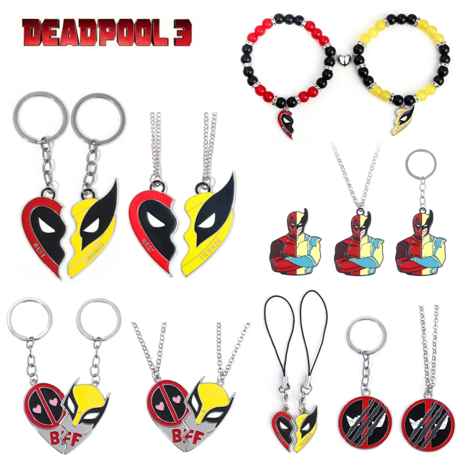 

Deadpool & Wolverine Necklace Keychain bracelet brooch Best Friends Set Split Heart Matching Pendant Keychain Fans Accessories