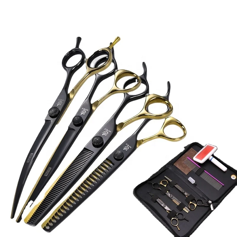 Fenice Pet Dogs Grooming Scissors Set Straight Curved Thinning Shear Scissors For Dogs Pet Cleaning Grooming Products