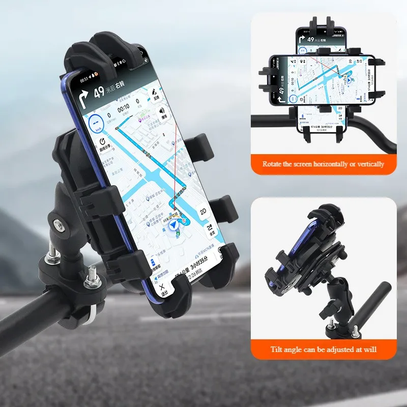 Motorcycle Phone Holder Handlebar/Rearview Mirror Mount With/Without Anti-Shock Absorber Aluminum Bike Riding GPS Bracket