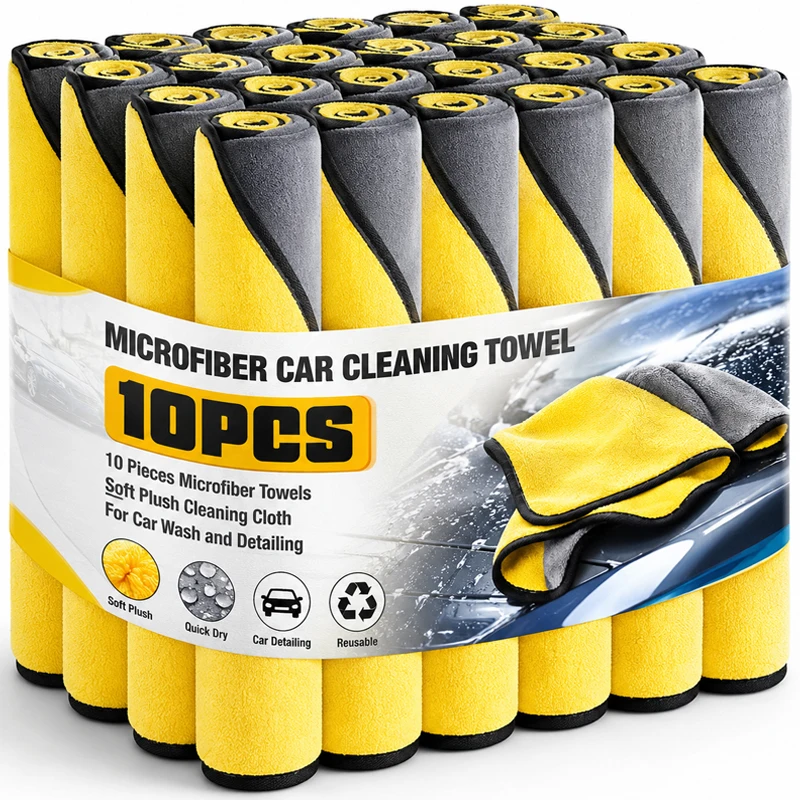 10/1pcs Car Microfiber Towels Double Layer Auto Detailing Polishing Drying Cloth Super Absorbent Washing Cloths Rags Clean Tools