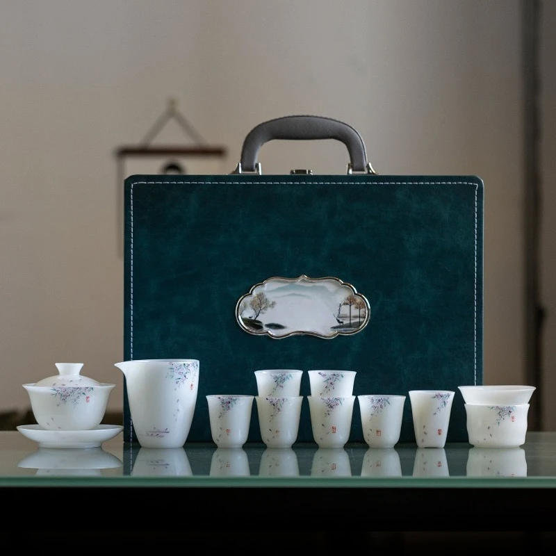 Ziqi Tengyun tea set group, home use a complete set of tea making, cover bowl teacup, and send gifts to customer leaders