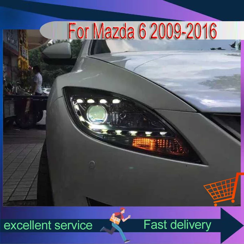 

Автостайлинг для Mazda 6, фара 2009-2016 Mazda6, улучшенная версия, дневные ходовые огни, скрытая фара, ангельские глазки, биксеноновые автоматические аксессуары