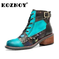 Koznoy 5.5cm skóra owcza tkanina syntetyczna Plus Size damskie moda etniczna damskie jesienne wiosenne botki damskie ZIP buty