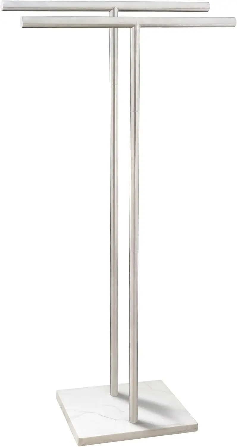 

Напольная вешалка для полотенец 40,3 дюйма с мраморным основанием, 2-уровневый держатель из нержавеющей стали для ванной комнаты