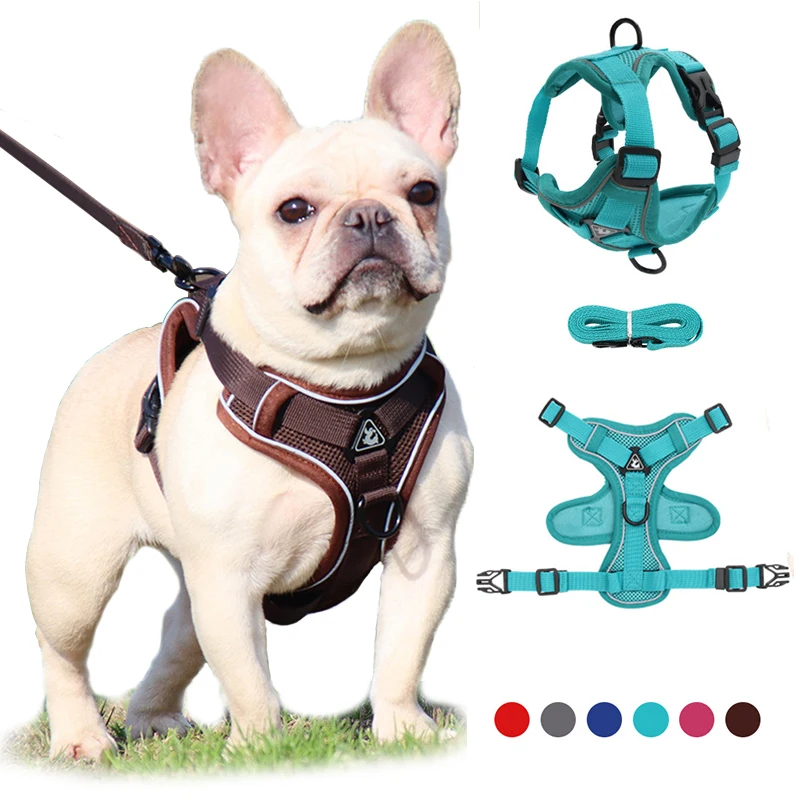 

Dog Vest Harness Leash Set Adjustable Pet Harness Vest For Small Dogs Cats Reflective Mesh Dog Chest Strap French Bulldog