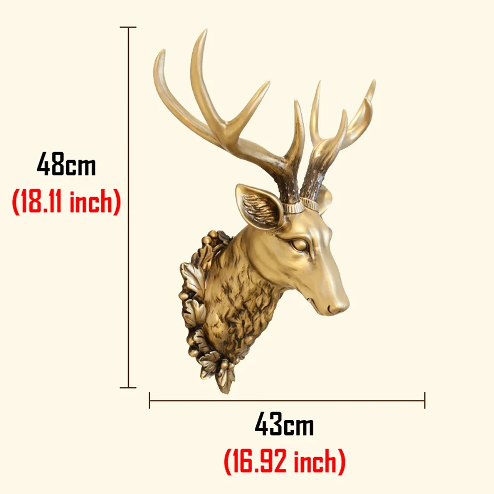 Large Size Deer Head Home Wall Mounted Christmas Decoration Retro Deer Antler Statue Living Room Entrance Animal Head Wall Decor