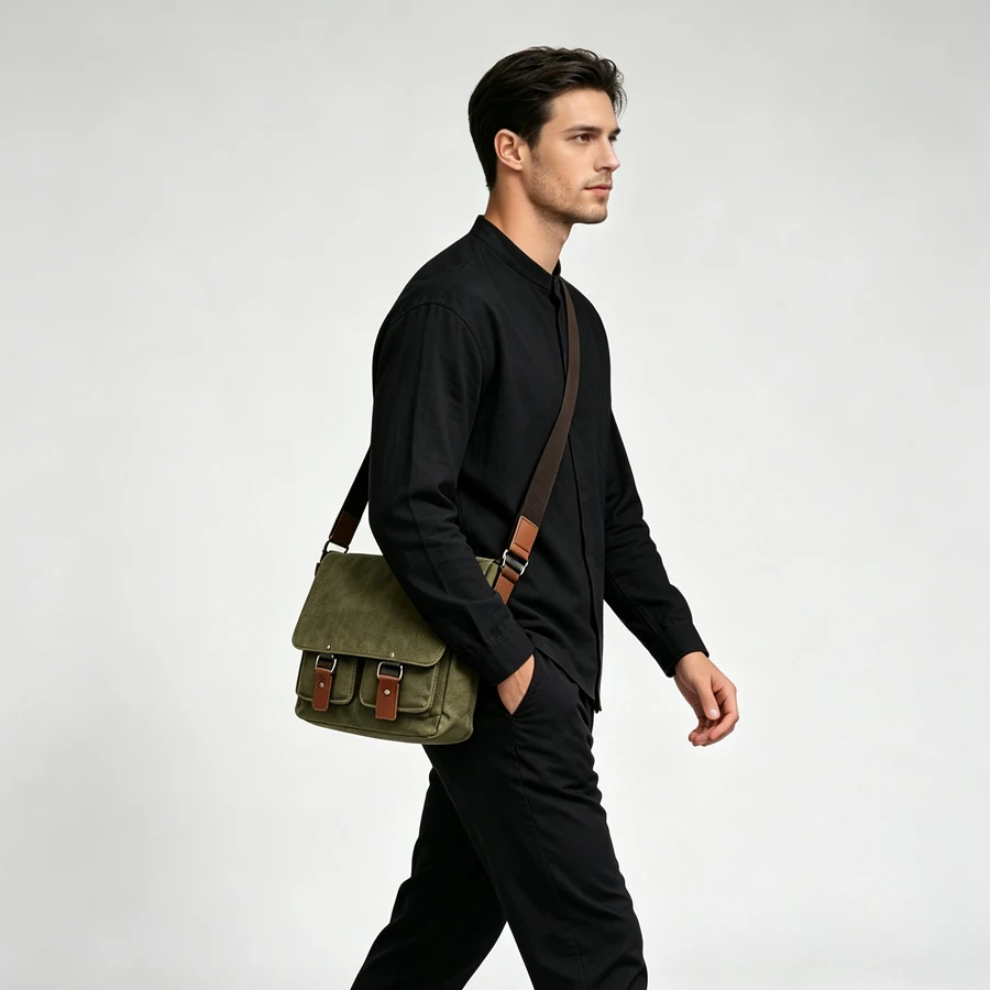 Men's Artistic Small Canvas Shoulder Bag Universal Book Bag Retro Crossbody Phone Bag Casual Diagonal Bag Soft Square Shape
