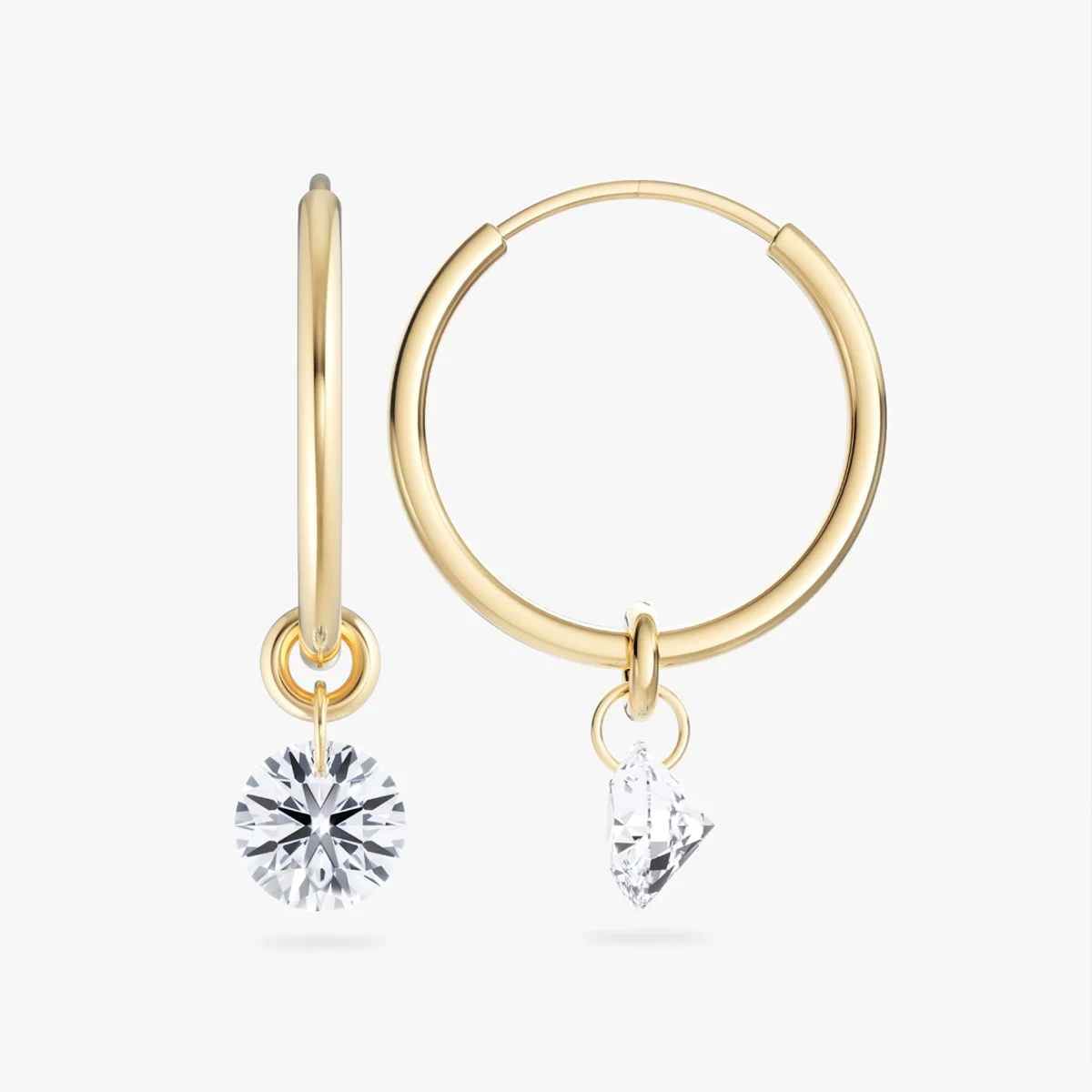 18K Solid Gold 0.5CT Lab Grown Diamond Yellow/White Gold Hoop Earrings Removable Charm Round Cut Drop Dangle Earrings for Women