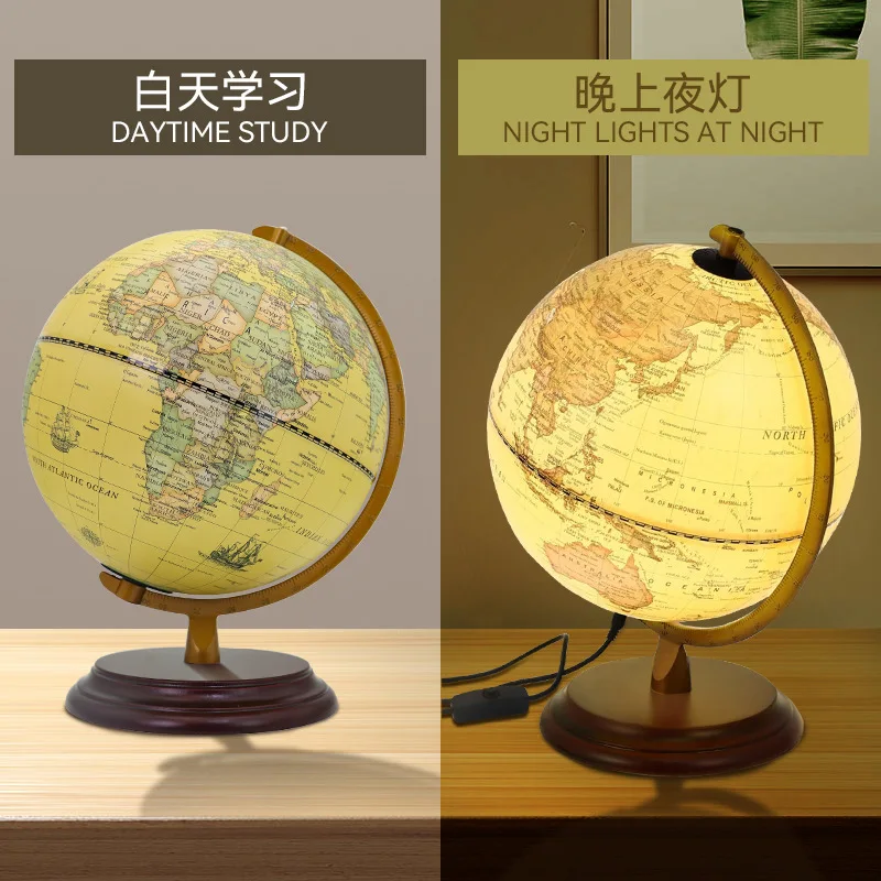 Imagem -04 - Retro Led World Globe Map 360 Graus de Rotação Geografia Mapa Candeeiro de Mesa Tudo em Inglês Decoração de Mesa 20 cm 25cm