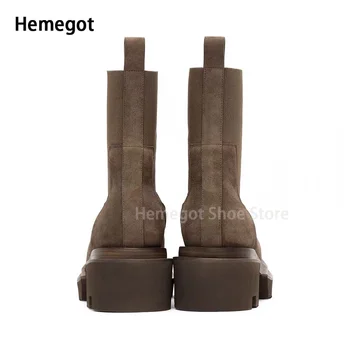 Thick-soled high-heeled men&#x27;s short boots Chelsea boots catwalk shoes high-top cowhide platform boots autumn and winter shoes