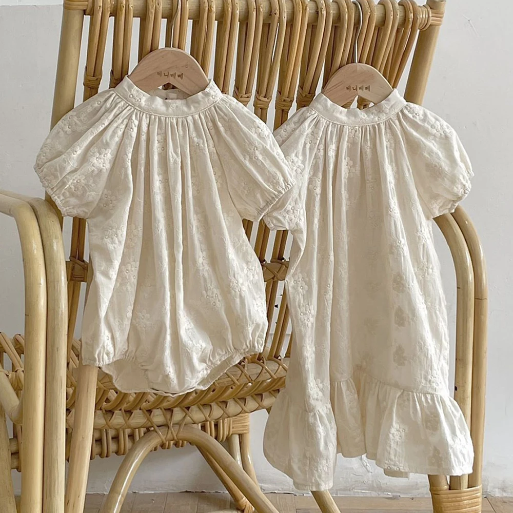 Summer Sister Dress 0-6Yrs Girls Party Dress Baby Girl Romper Sister Birthday Party Embroidery Kids Princess Dresses Outfits