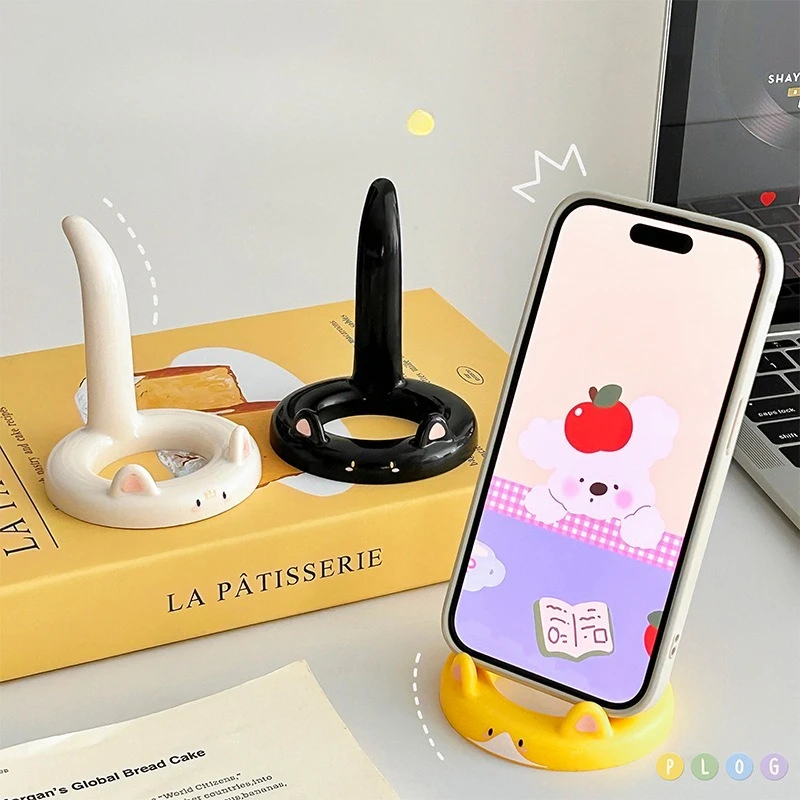 

Мини-подставка для телефона с изображением кота, многоугольный настольный держатель для телефонов, креативный мультяшный ленивый держатель с нескользящей основой, милый офисный стол
