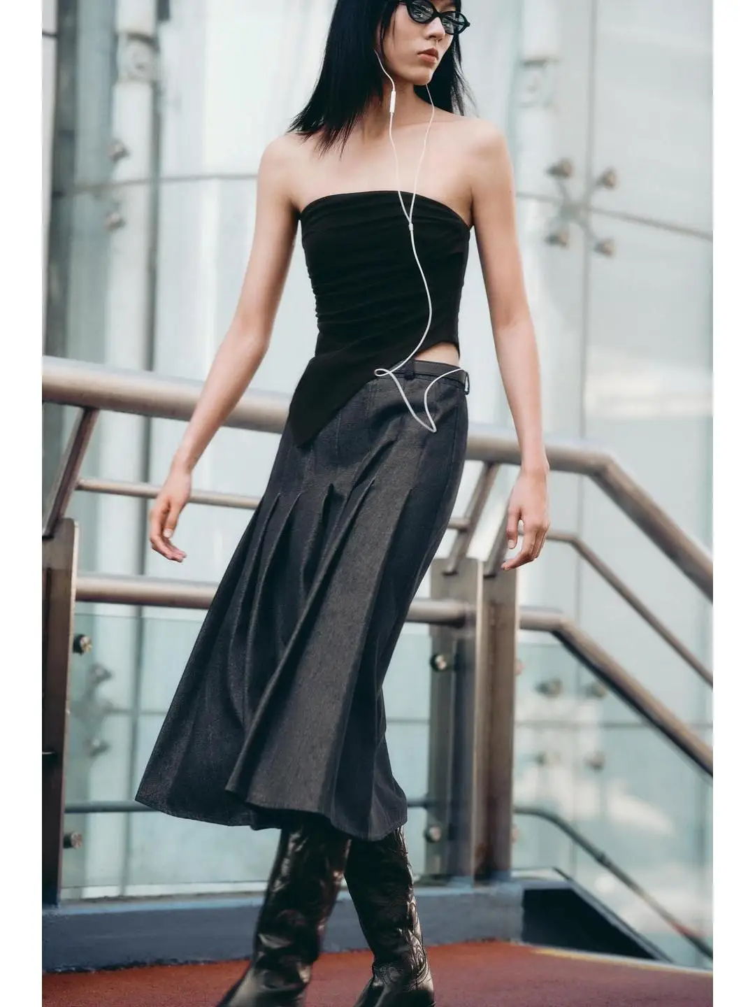 Mid-Length A-Line Denim Skirt with Belt High Waist Wrap Sle for plus Size Women  And Pear Body pe Suitable