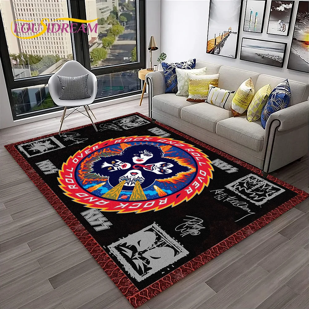 Retro KISS Rock Band Carpet Rug for Home Living Room Bedroom Playroom Sofa Kitchen Doormat Decor,Kid Area Rug Non-slip Floor Mat