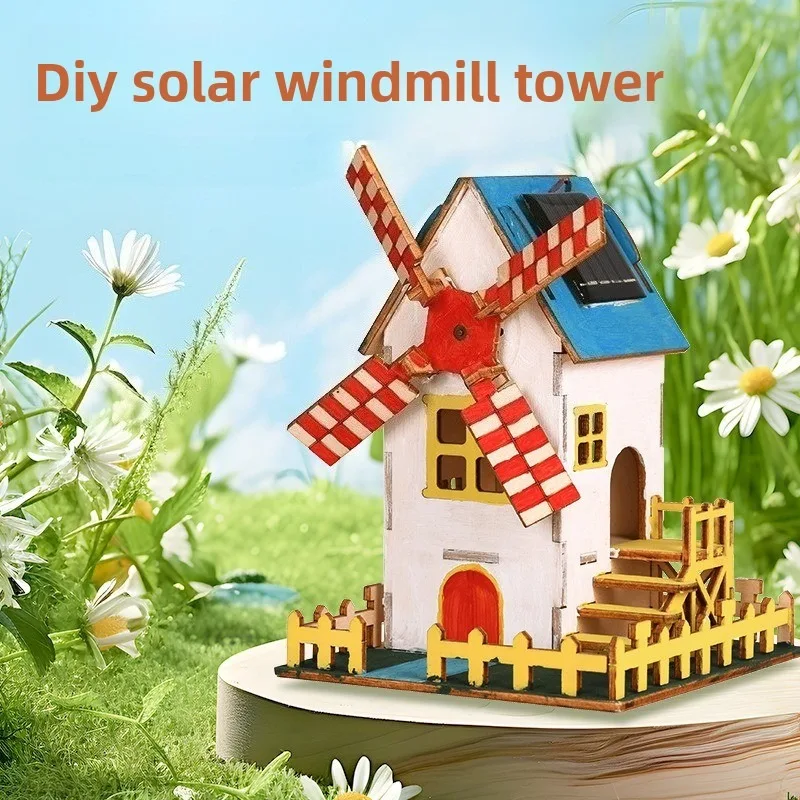 

Solar windmill houses, children's DIY handcrafted assembly models, 3D wooden jigsaw puzzles, educational science experiments
