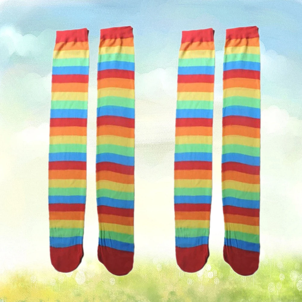 

Long Stripe Socks Rainbow Elastic Anti Slip Over The Knee For Costume Party Cosplay Dance Performance Dress Stockings