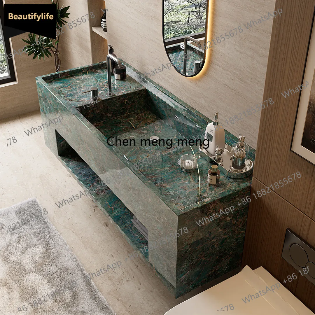 

C139 Light luxury style green slate integrated basin hanging slate bathroom cabinet combination washbasin washbasin customizatio