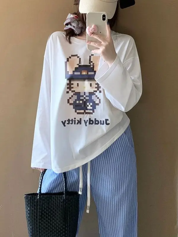 Women's Sleepwear Long Sleeve round Neck Thin Cotton Home Clothes Spring Autumn New Style Cartoon Sweet Casual Style