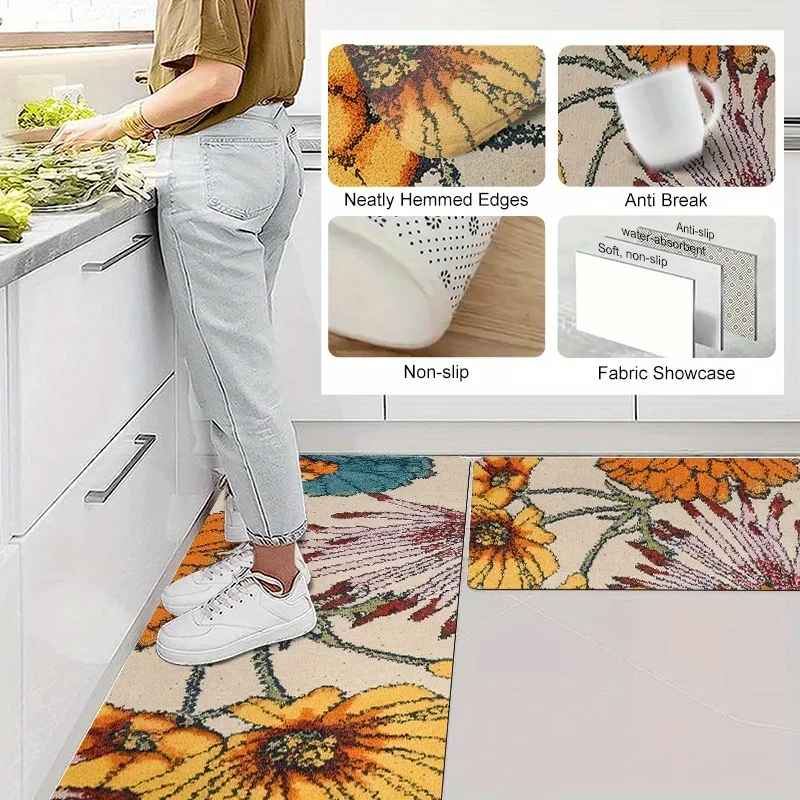 1pc Long-Haired 100% Polyester   Base Entrance Floor Mats, Featuring a Easy Small Flower Design, Made of Wear-Resistant And Du