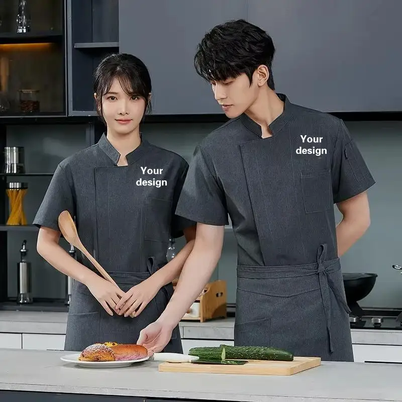 Summer Breathable Short Sleeve Chef Uniform Work Uniform Men Women Embroidery Name Print Logo Shirt Jacket Cake Shop Kitchen