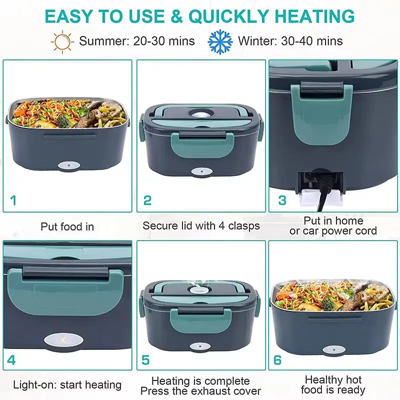 2024 NEW 1.5l Portable Electric Lunch Box 60w Outdoor Camping Food Heating Warmer Suitable For Car Lunch Heating Microwave Oven image 4