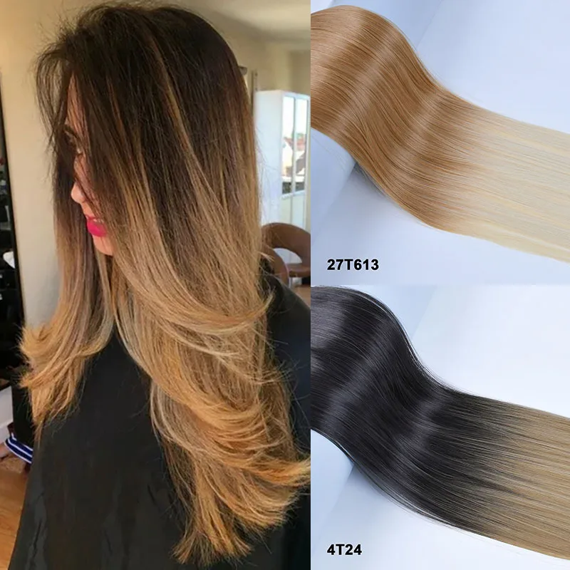 Jeedou estensione dei capelli sintetici senza clip un pezzo filo invisibile linea segreta capelli lisci posticci rosso blu rosa colore Ombre