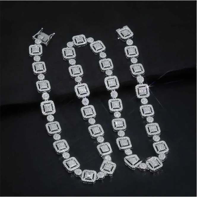 10mm Cuban Link Chain VVS Moissanite Hiphop Sparkling Bling Iced Out 925 Sterling Silver Flower Cluster Tennis Chain