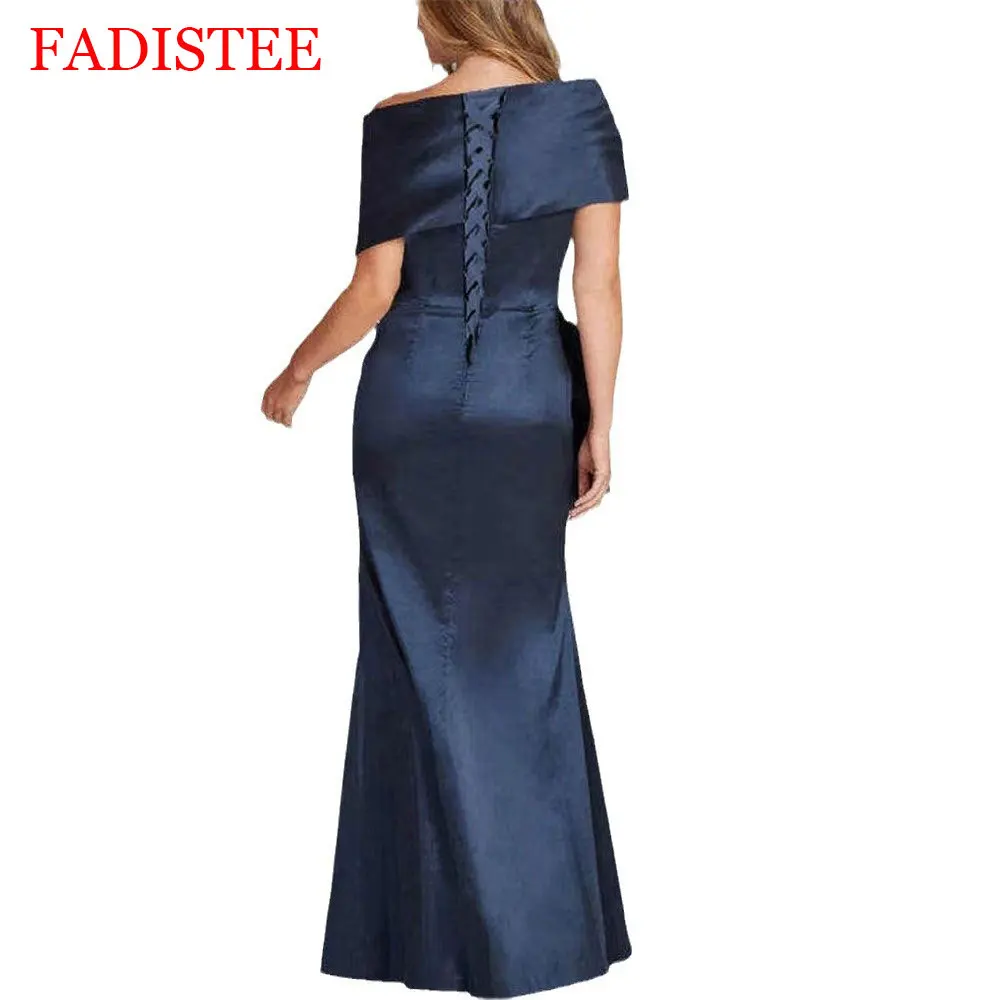 Abiti da ballo personalizzati Abiti per la madre della sposa per le donne Abiti da festa di nozze a sirena in raso con spalle scoperte Allacciatura sul retro