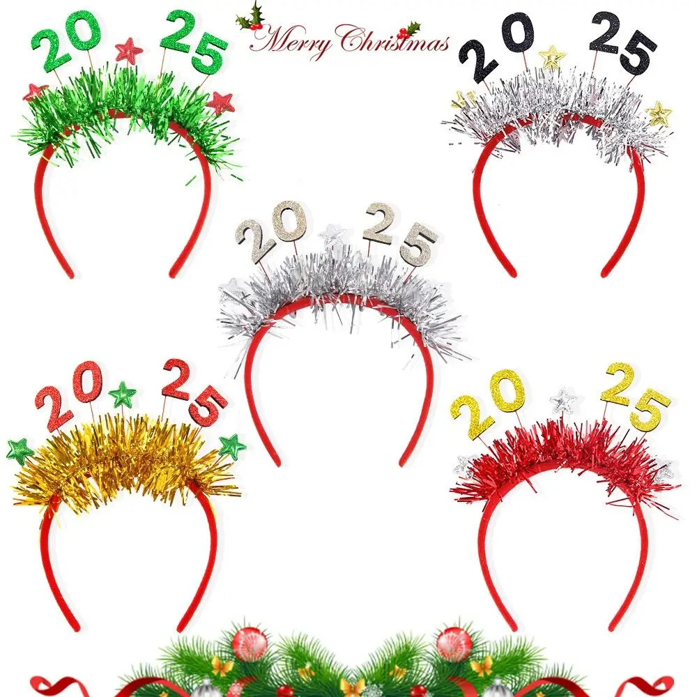 Sequin 2025 Happy New Year Headband Letter Plastic Christmas Headpiece Masquerade Party Photographic Headwear