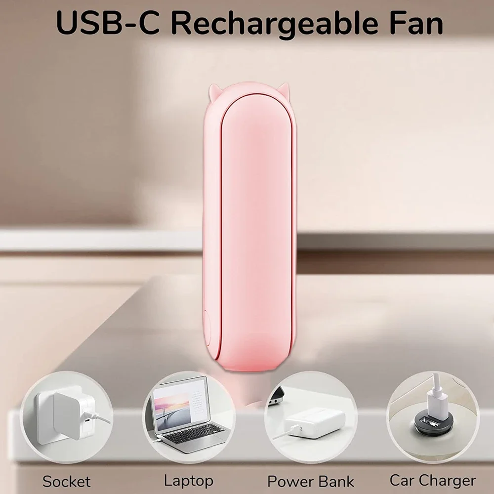 Handheld Mini Fan USB Rechargeable 1200mAh Silent Pocket Fan Power Bank