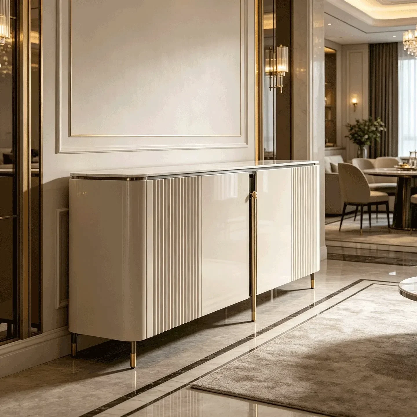 Light luxury stone dining side cabinet Modern simple storage porch cabinet Against the wall Restaurant locker