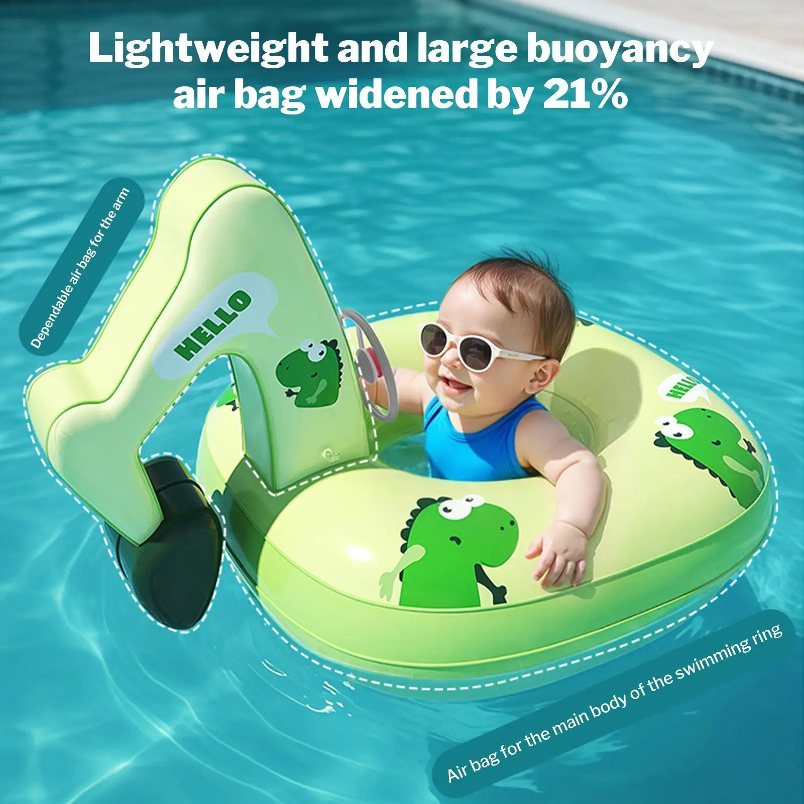 Flutuadores de piscina para crianças em formato de escavadeira, anel de natação para bebês, brinquedos de praia, flutuador de piscina para crianças de 2 a 6 anos