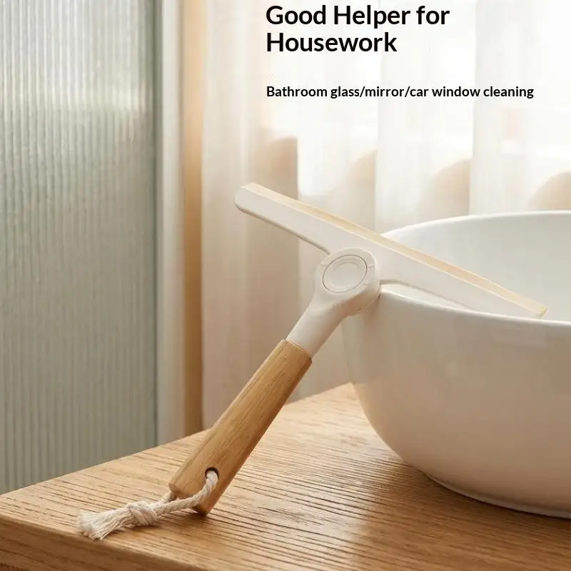 Rotating Non Scratch Glass Wiper Soft Silicone Window Squeegee Smooth Wooden Handle for Car Windshield Home Cleaning Use