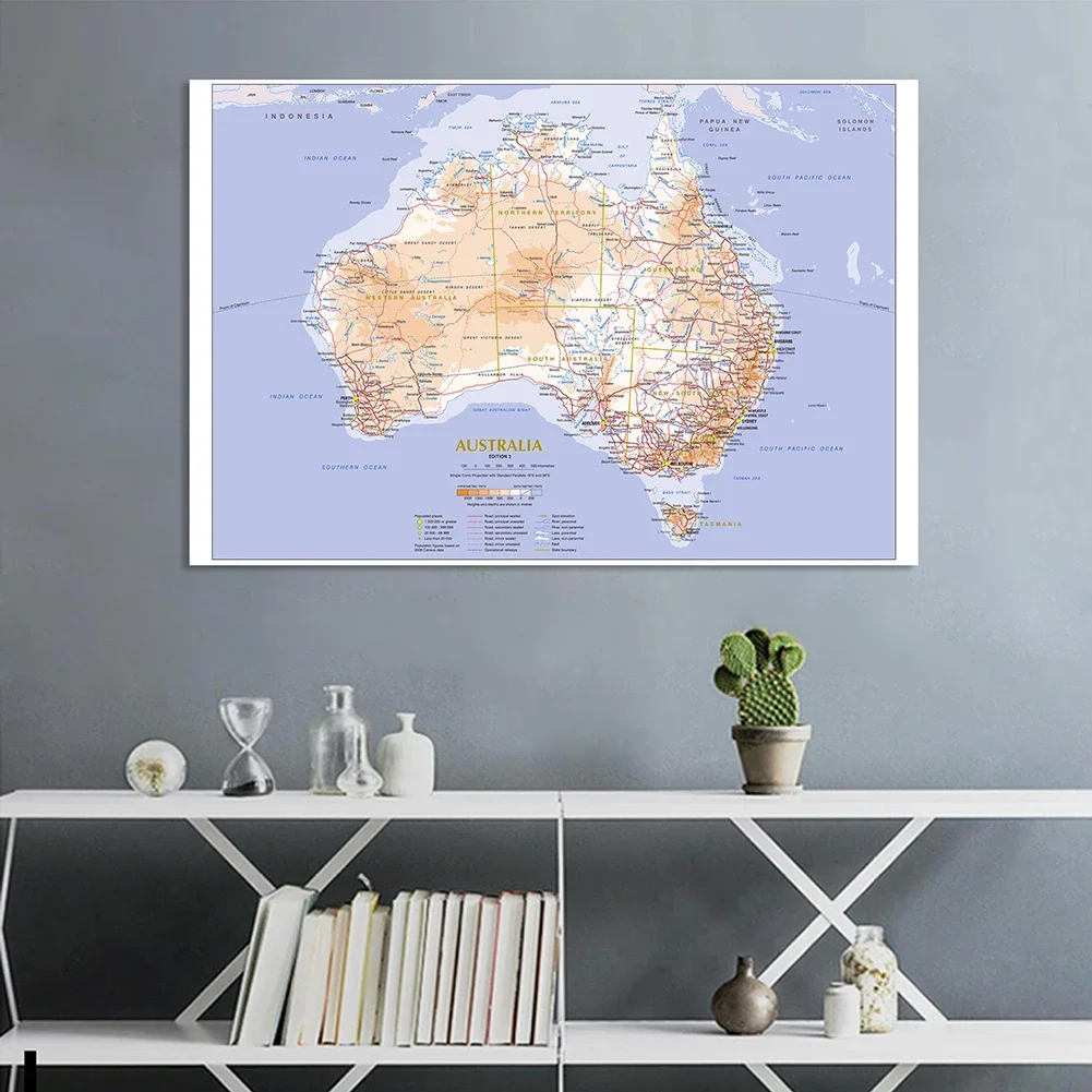 150*100cm mapa de rota do terreno e trânsito, cartaz para parede da austrália, pintura em tela não tecida, decoração para casa, material escolar