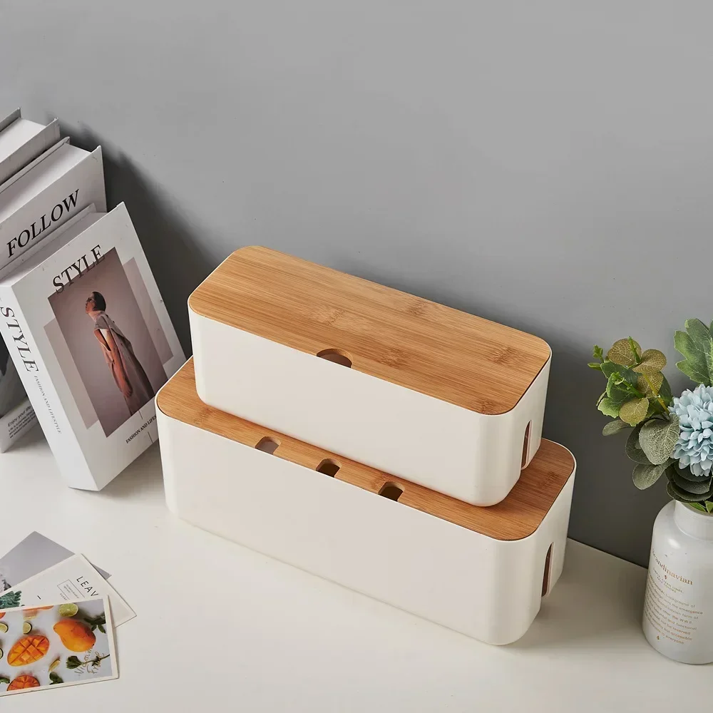 Large Cable Management Box – Wooden Style Cord Organizer and Cover for TV Wires, Computer,USB Hub and Under Desk Power Strip bo
