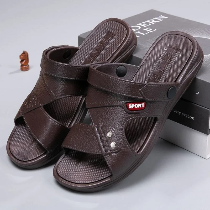 Men's Rubber Slippers Summer Anti-Slip Wear-Resistant Thick Bottom Beach Shoes Driving Shoes for Middle-Aged And Elderly