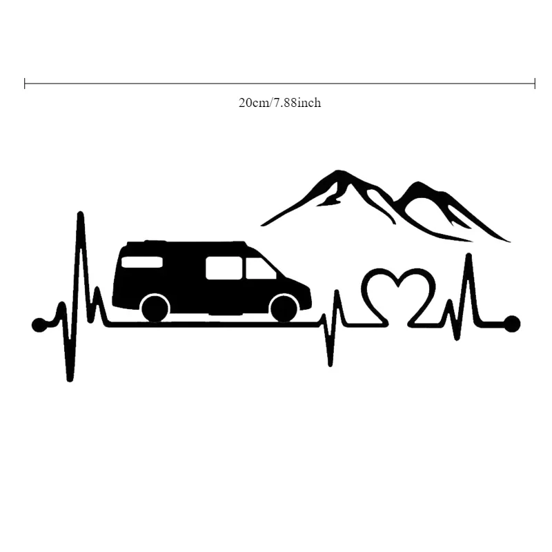 1Pc Camper Van Heartbeat Mountain Vinyl Sticker, Waterproof Decal for Car Bumper Rear Window Laptop, Holiday Gift
