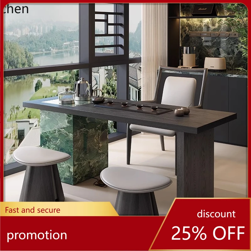 

HT living room tea table simple rock slab solid wood balcony small tea table and chair combination