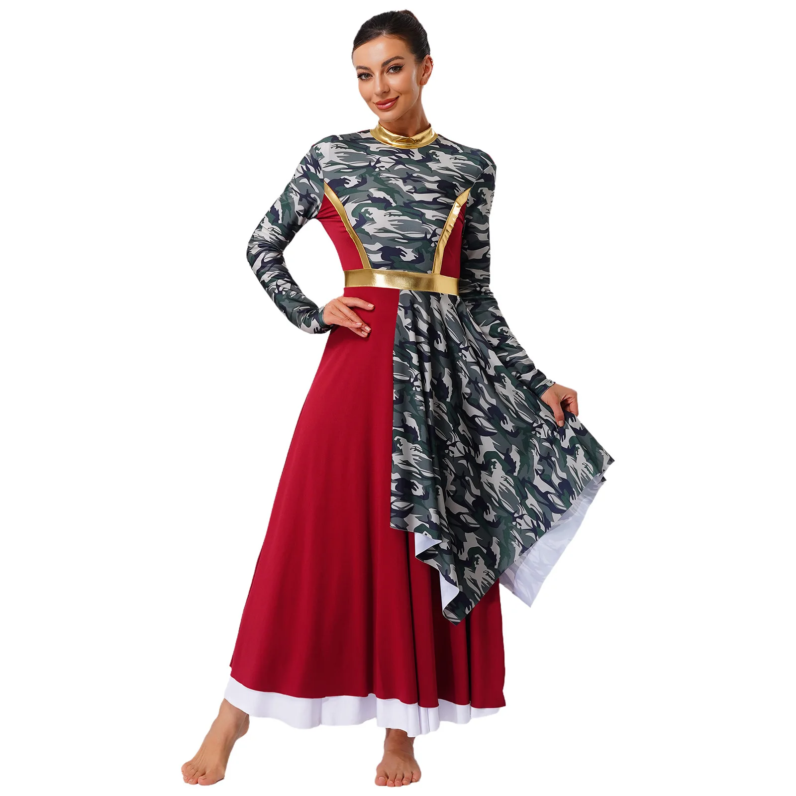 فستان رقص مسيحي مدح الليتورجي للسيدات بأكمام طويلة، فستان رقص باليه غنائي، زي تونيك لأداء جوقة