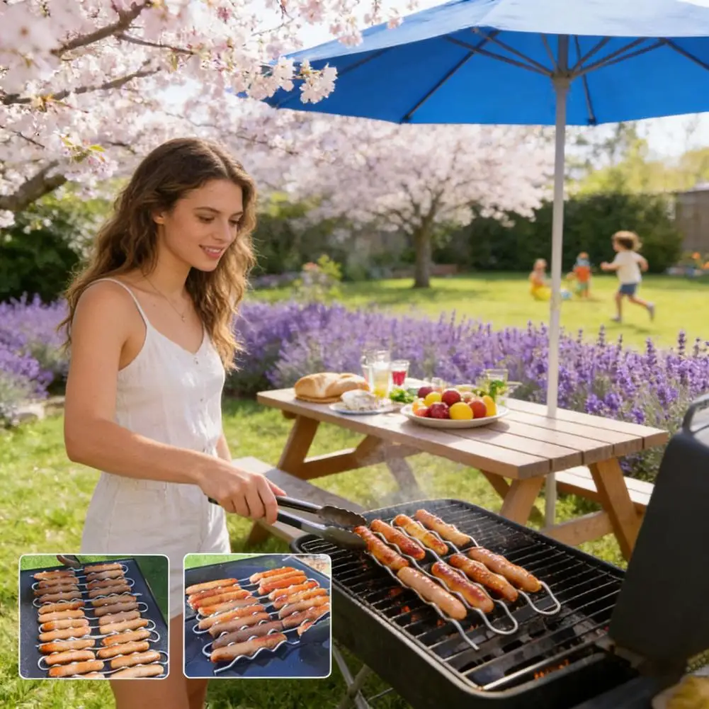 Sausage Rotator for Barbecue Hands-free Grill Control Tool Bbq Sausage Roller Rack Stainless Steel Hot Dog Grill for Even