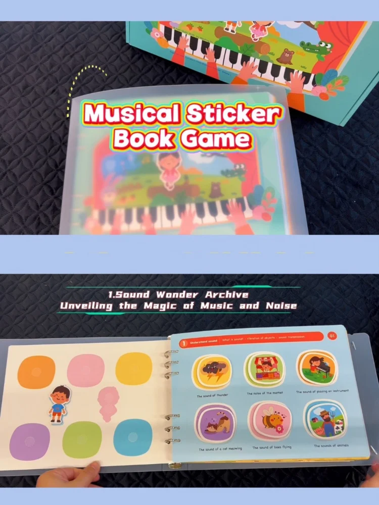 Piano Music Theory Sticker Book Reusable Music Quiet Book Musical Sticker Book Game,Early Music Education Toy for Beginner