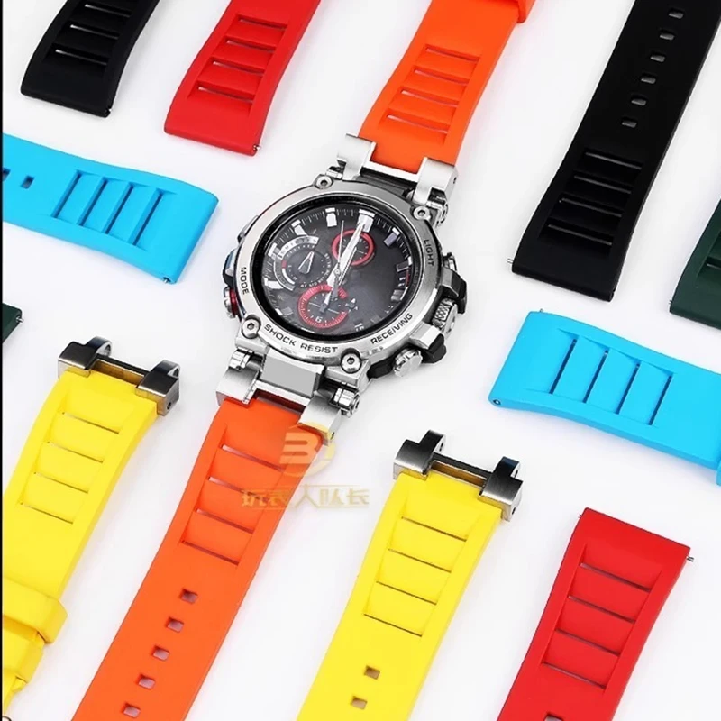 حزام مطاطي قابل للتنفس لـ G-SHOCK كاسيو الصلب القلب MTG-B1000 MTG B1000 تعديل فلورو المطاط حزام الساعات معصمه مقاوم للماء