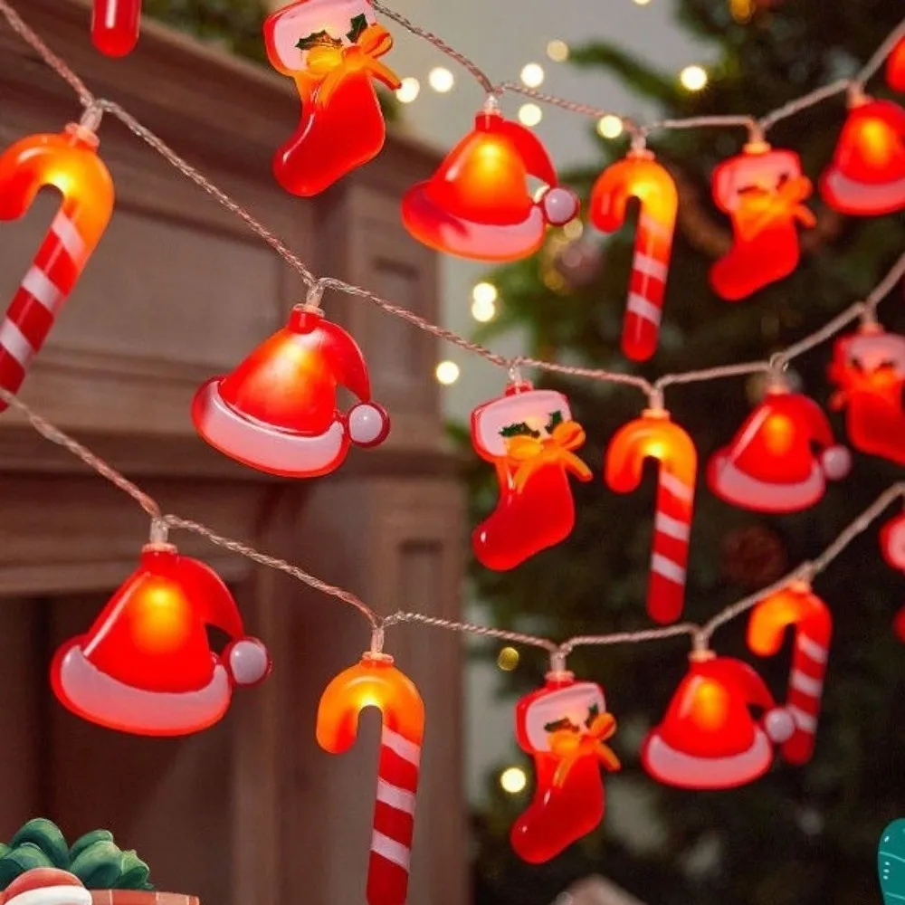 1.5 متر/3 متر/6 متر عيد الميلاد LED سلسلة ضوء سانتا قبعة دافئة الأبيض حلوى قصب ضوء بطارية تعمل بالطاقة مقاوم للماء شجرة عيد الميلاد زخرفة #4