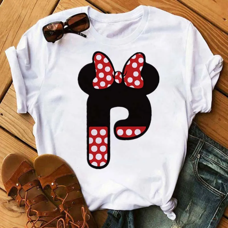 Cute Disney Tee Cartoon Mickey Mouse Ladies Blouse Women Tops Letter Print T-Shirt Minnie White Tshirt Loose Girl Hippie Clothes