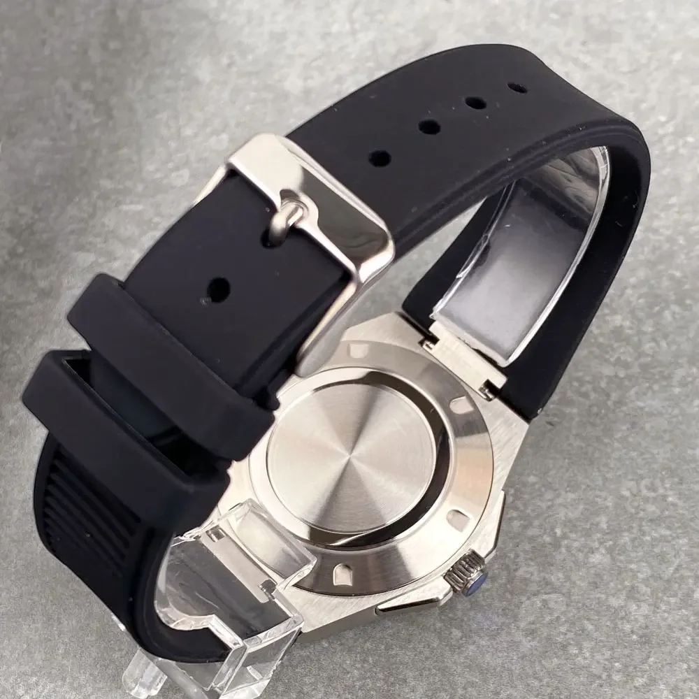 Tandorio 40mm White Checkered Grid Dial Japan NH35 Mechanical Men Wristwatch Sapphire Glass Steel Bracelet Date Stick Index
