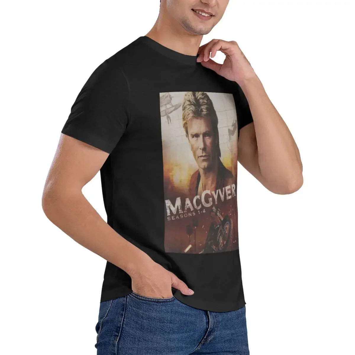 تي شيرت للرجال Macgyver V2 R D Anderson ، توبات قطنية بقصة ضيقة ، وصل حديثًا