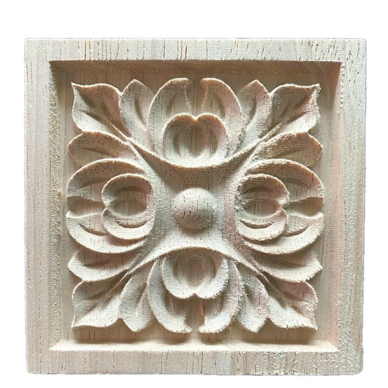 10PCS 8cm Wood Carving Natural Appliques Door Furniture Cabinet Decorative Unpainted Wooden Mouldings Decal Vintage Home Decor