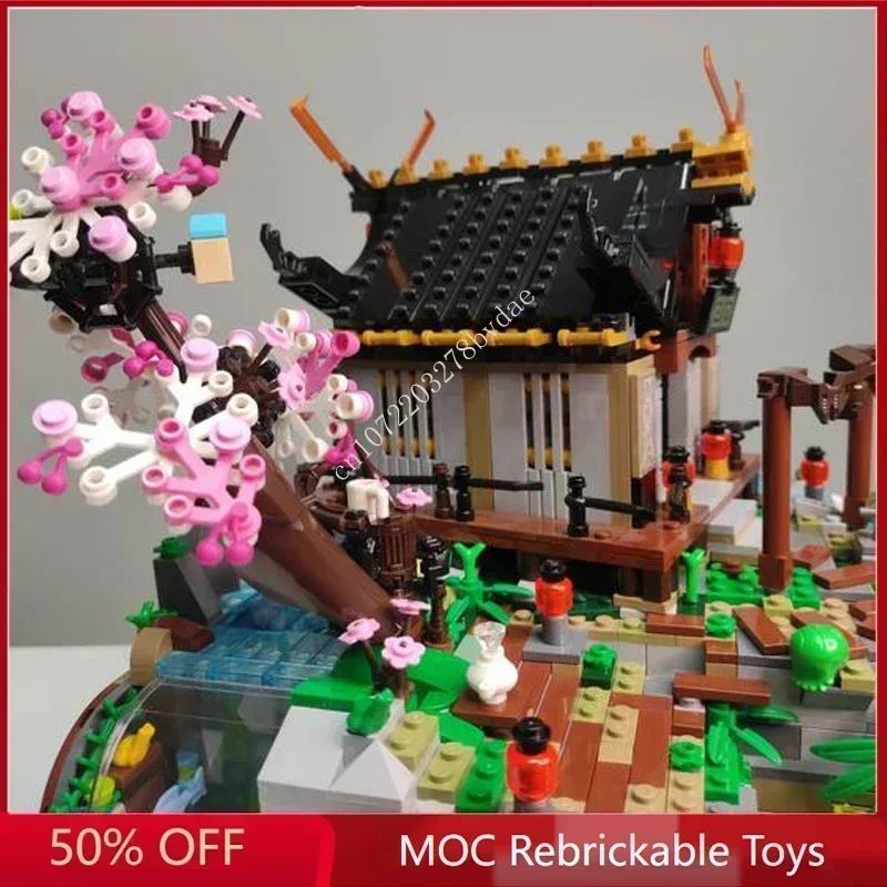 2639 pçs personalizado moc templo japonês vista de rua arquitetura modelo kit educacional diy puzzle montagem brinquedo para presentes aniversário